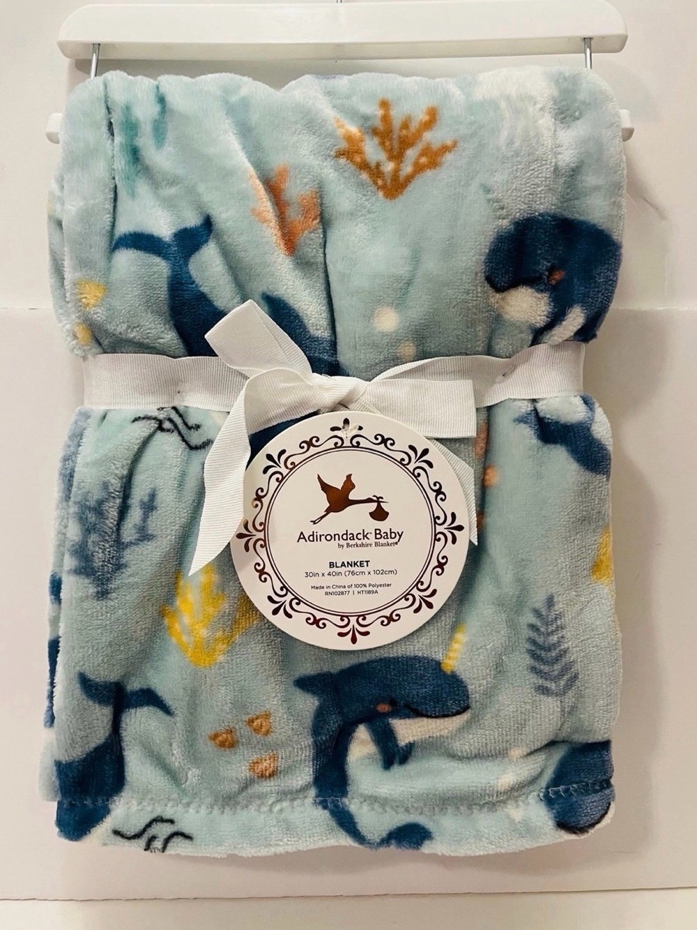 Adirondack Baby by Berkshire Blanket Teal Blue with Whales Starfish Ocean Theme